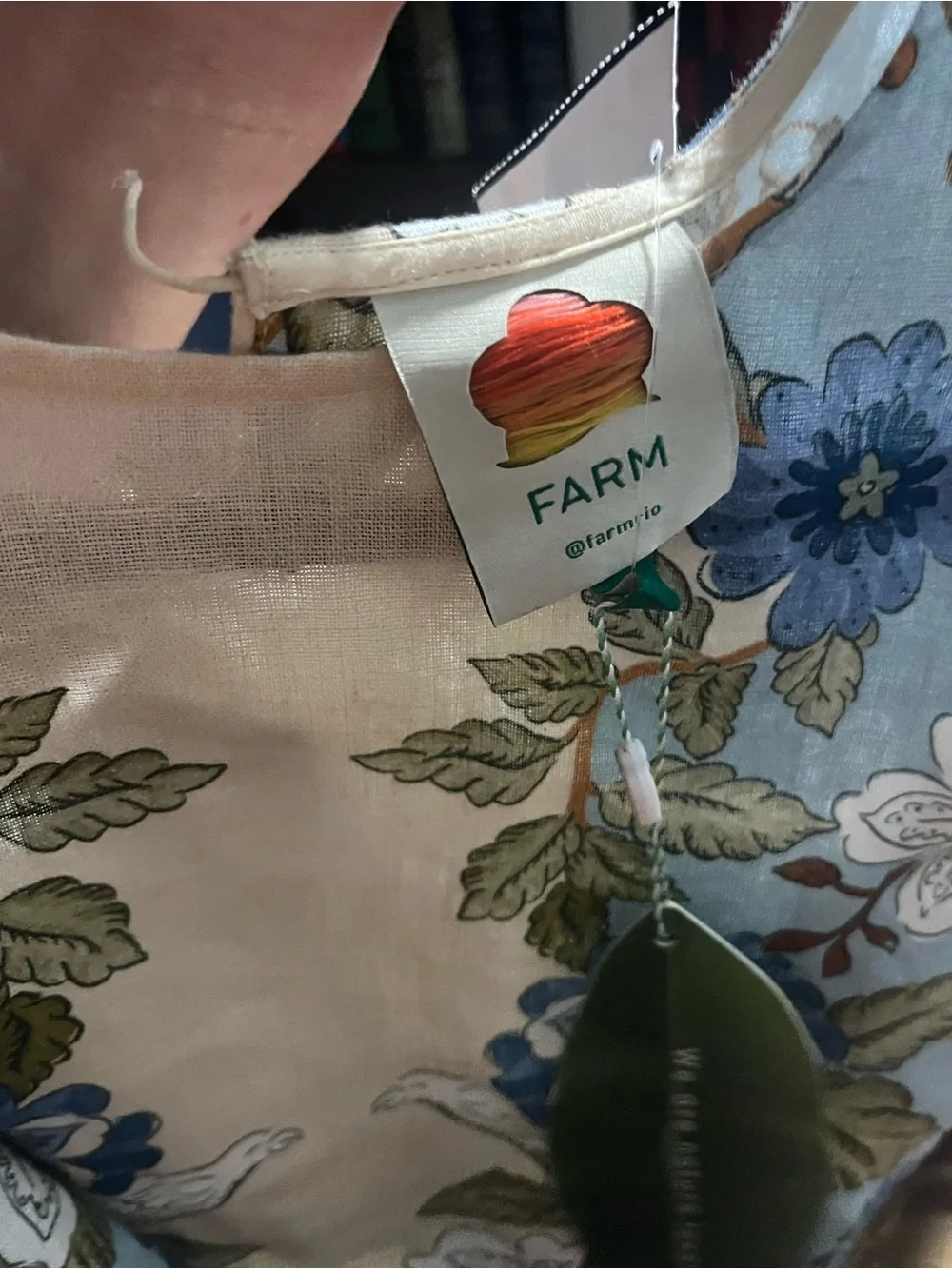 FARM Rio Blue and Cream Floral Scalloped Crop Blouse